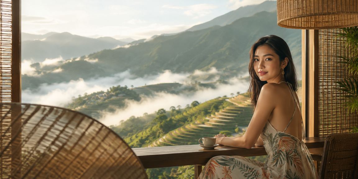 Cảnh vẻ sapa với mô phỏng cá cược và nón lá truyền thống
